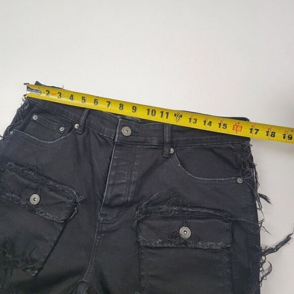 Valabasas Mens Stacked Button Fly Distressed Jeans Size 38 Fringed Black Pants - Picture 13 of 13